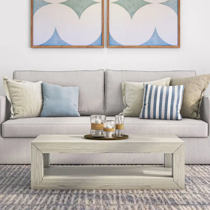 Plank and Beam Modern Rectangular Coffee Table with Shelf