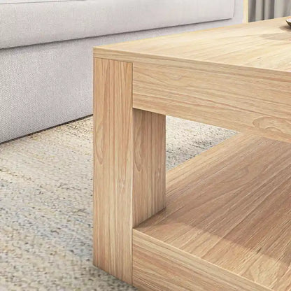 Plank and Beam Modern Rectangular Coffee Table with Shelf