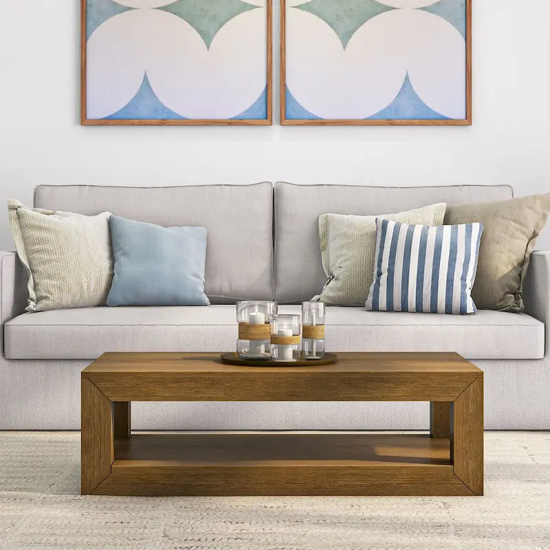 Plank and Beam Modern Rectangular Coffee Table with Shelf