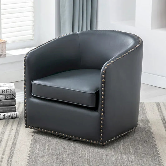 Truman Faux Leather Swivel Arm Chair with Nailhead Trim by Greyson Living