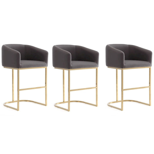 Manhattan Comfort Louvre 36 in. Titanium Gold Stainless Steel Counter Height Bar Stool (Set of 3)