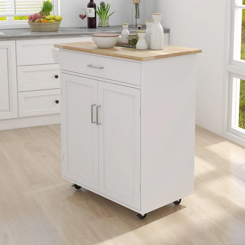 Kitchen Island Cart with Solid Wood Top and Locking Wheels