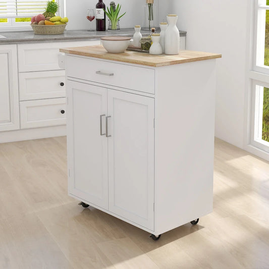 Kitchen Island Cart with Solid Wood Top and Locking Wheels