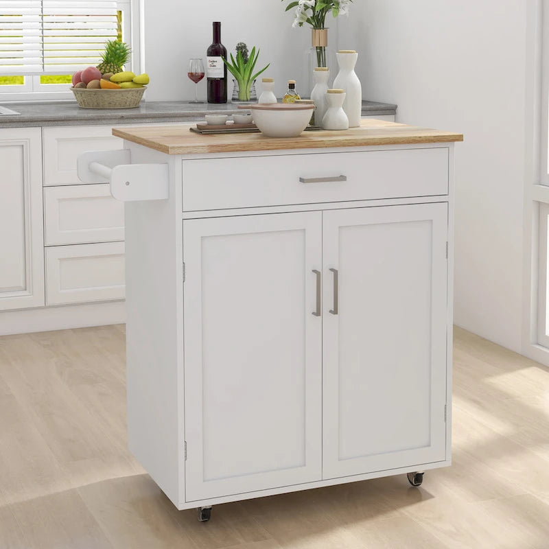 Kitchen Island Cart with Solid Wood Top and Locking Wheels