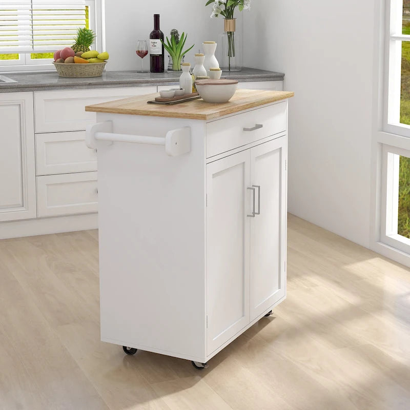 Kitchen Island Cart with Solid Wood Top and Locking Wheels