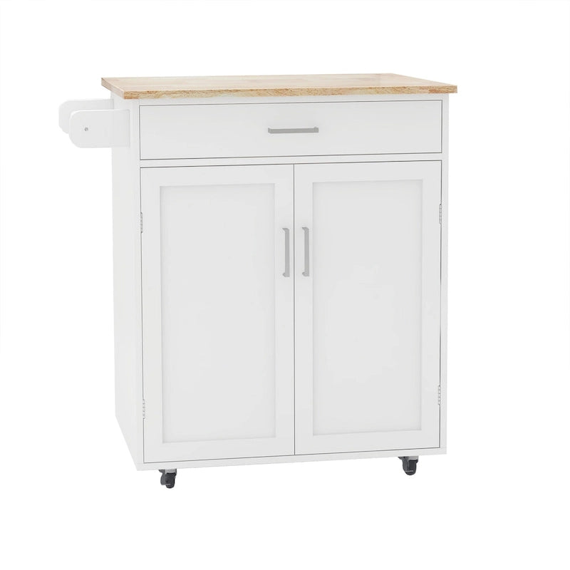 Kitchen Island Cart with Solid Wood Top and Locking Wheels