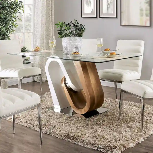 Furniture of America Fen Contemporary White 64-inch Glass Top Dining Table
