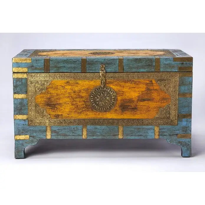 Hand Painted Brass Inlay Storage Trunk