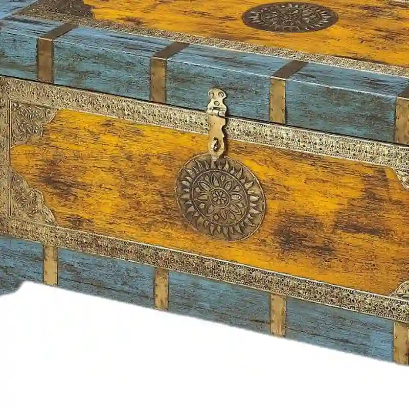Hand Painted Brass Inlay Storage Trunk