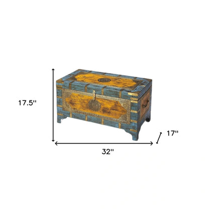 Hand Painted Brass Inlay Storage Trunk