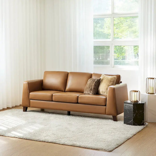 Rita 81.5 Genuine Leather Tuxedo Arm Sofa Couch With Solid Wood Legs By HULALA HOME