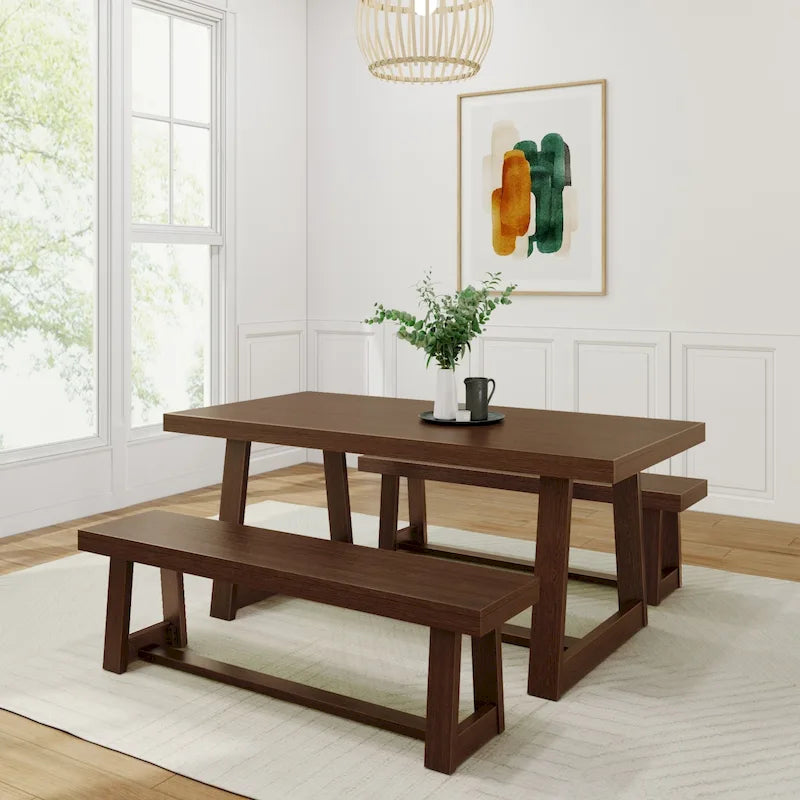 Plank and Beam 72 Classic Dining Table and Benches Set