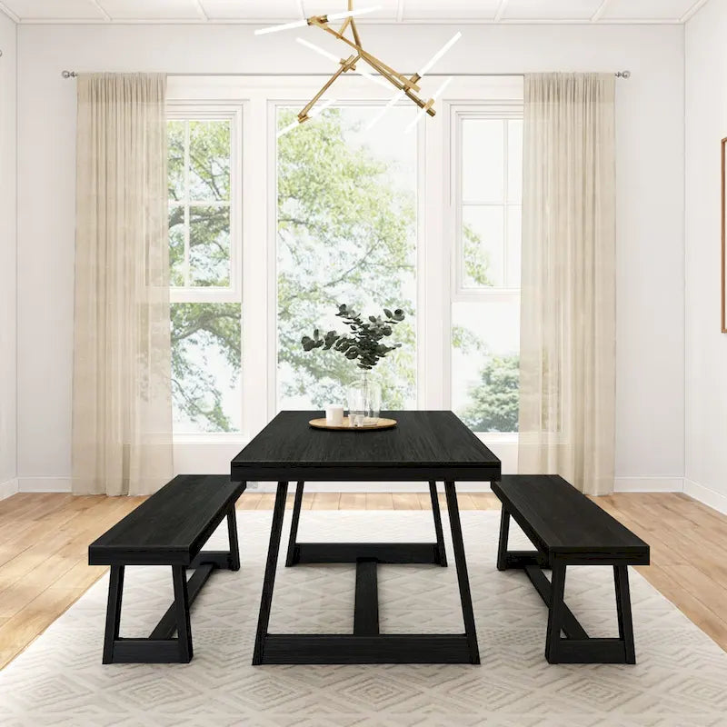 Plank and Beam 72 Classic Dining Table and Benches Set