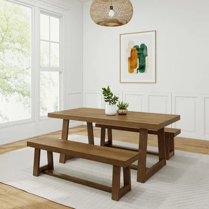 Plank and Beam 72 Classic Dining Table and Benches Set