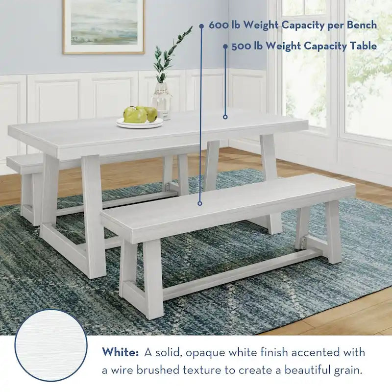 Plank and Beam 72 Classic Dining Table and Benches Set