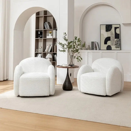 SEYNAR Modern Glam Boucle Upholstered Swivel Accent Armchair, 360 Degree Swivel Barrel Chair Set of 2 for Living Room