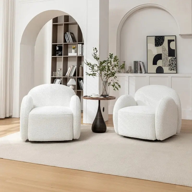 SEYNAR Modern Glam Boucle Upholstered Swivel Accent Armchair, 360 Degree Swivel Barrel Chair Set of 2 for Living Room