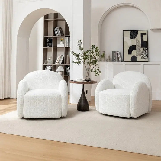 SEYNAR Modern Glam Boucle Upholstered Swivel Accent Armchair, 360 Degree Swivel Barrel Chair Set of 2 for Living Room