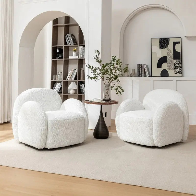 SEYNAR Modern Glam Boucle Upholstered Swivel Accent Armchair, 360 Degree Swivel Barrel Chair Set of 2 for Living Room