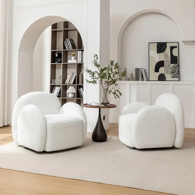 SEYNAR Modern Glam Boucle Upholstered Swivel Accent Armchair, 360 Degree Swivel Barrel Chair Set of 2 for Living Room