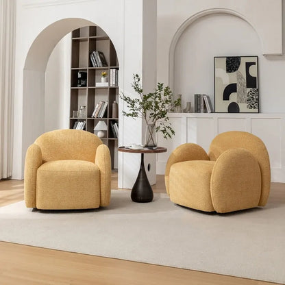 SEYNAR Modern Glam Boucle Upholstered Swivel Accent Armchair, 360 Degree Swivel Barrel Chair Set of 2 for Living Room