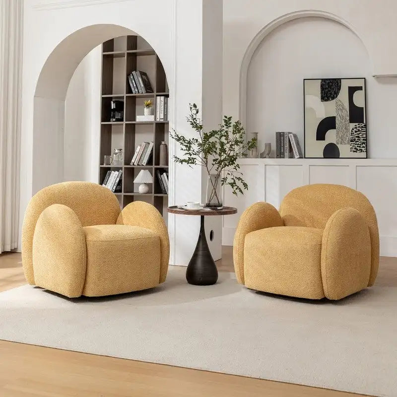 SEYNAR Modern Glam Boucle Upholstered Swivel Accent Armchair, 360 Degree Swivel Barrel Chair Set of 2 for Living Room