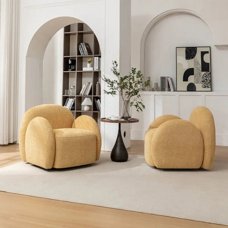 SEYNAR Modern Glam Boucle Upholstered Swivel Accent Armchair, 360 Degree Swivel Barrel Chair Set of 2 for Living Room