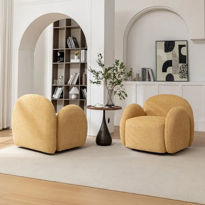 SEYNAR Modern Glam Boucle Upholstered Swivel Accent Armchair, 360 Degree Swivel Barrel Chair Set of 2 for Living Room