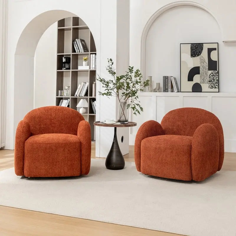 SEYNAR Modern Glam Boucle Upholstered Swivel Accent Armchair, 360 Degree Swivel Barrel Chair Set of 2 for Living Room