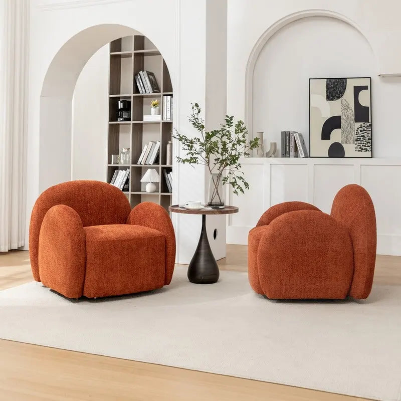 SEYNAR Modern Glam Boucle Upholstered Swivel Accent Armchair, 360 Degree Swivel Barrel Chair Set of 2 for Living Room