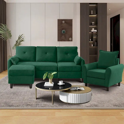3-Pieces Sectional Sofa Set with Ottoman and Chair