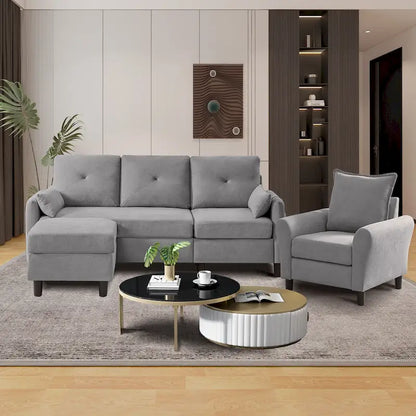 3-Pieces Sectional Sofa Set with Ottoman and Chair