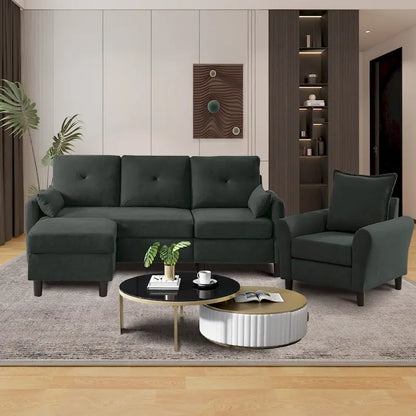 3-Pieces Sectional Sofa Set with Ottoman and Chair