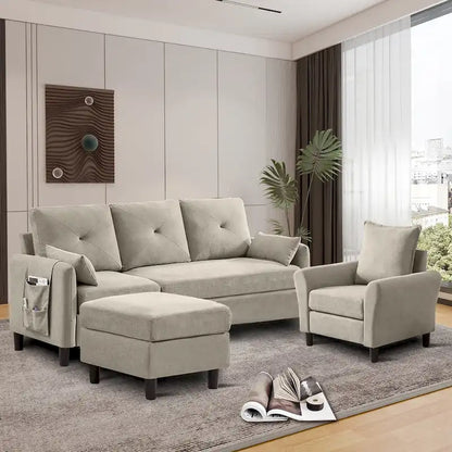 3-Pieces Sectional Sofa Set with Ottoman and Chair