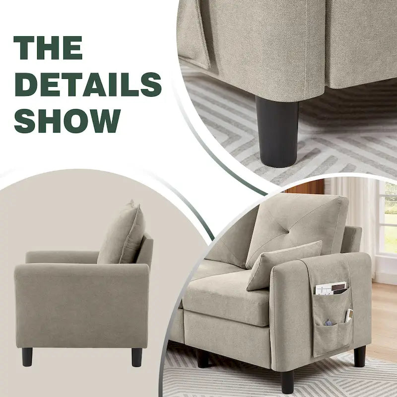 3-Pieces Sectional Sofa Set with Ottoman and Chair