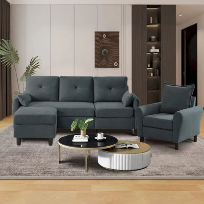 3-Pieces Sectional Sofa Set with Ottoman and Chair