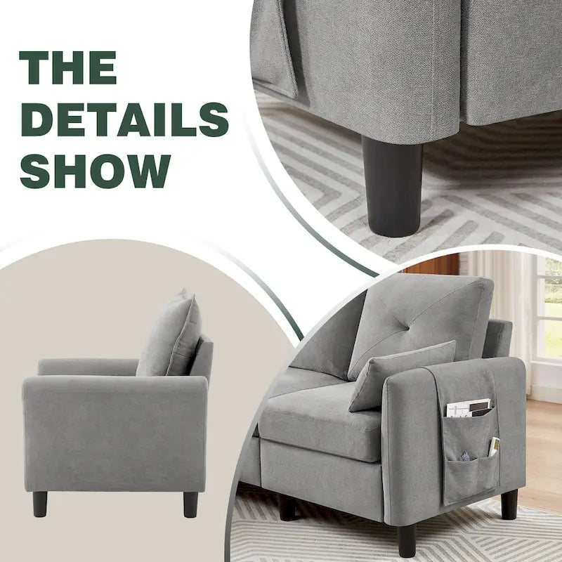 3-Pieces Sectional Sofa Set with Ottoman and Chair