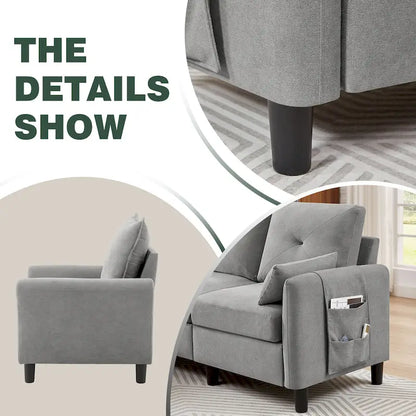 3-Pieces Sectional Sofa Set with Ottoman and Chair