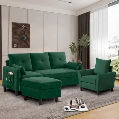 3-Pieces Sectional Sofa Set with Ottoman and Chair