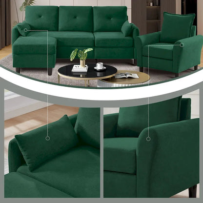3-Pieces Sectional Sofa Set with Ottoman and Chair