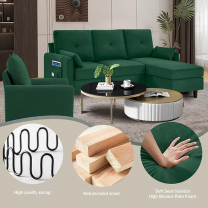 3-Pieces Sectional Sofa Set with Ottoman and Chair