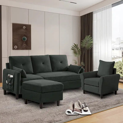 3-Pieces Sectional Sofa Set with Ottoman and Chair