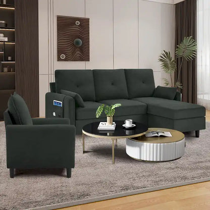 3-Pieces Sectional Sofa Set with Ottoman and Chair