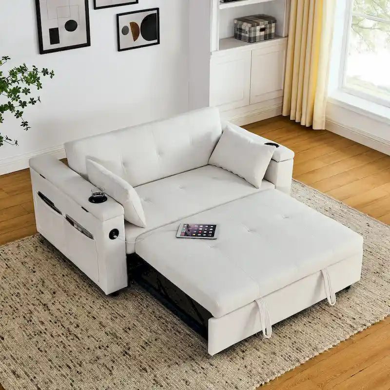 54 Pull-Out Sleeper Sofa Bed Double Seat Recliner Sofa Bed