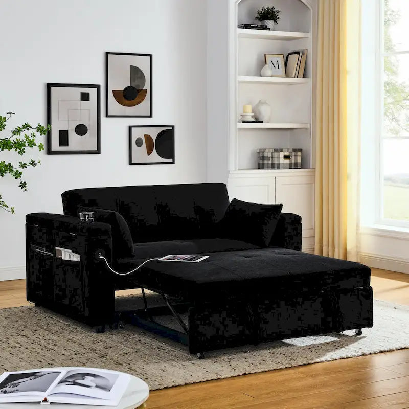 54 Pull-Out Sleeper Sofa Bed Double Seat Recliner Sofa Bed