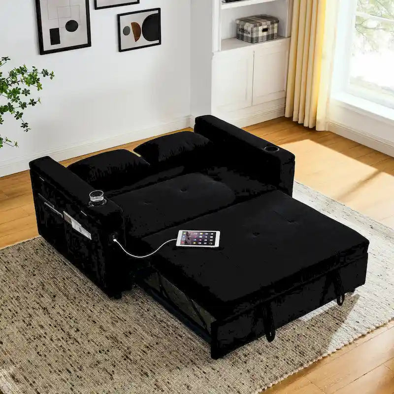 54 Pull-Out Sleeper Sofa Bed Double Seat Recliner Sofa Bed