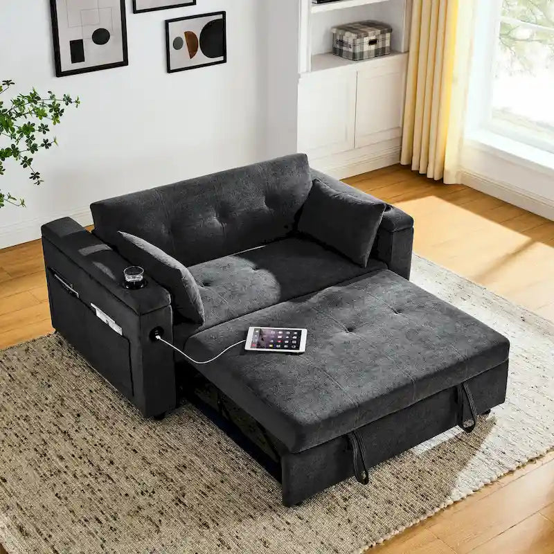 54 Pull-Out Sleeper Sofa Bed Double Seat Recliner Sofa Bed
