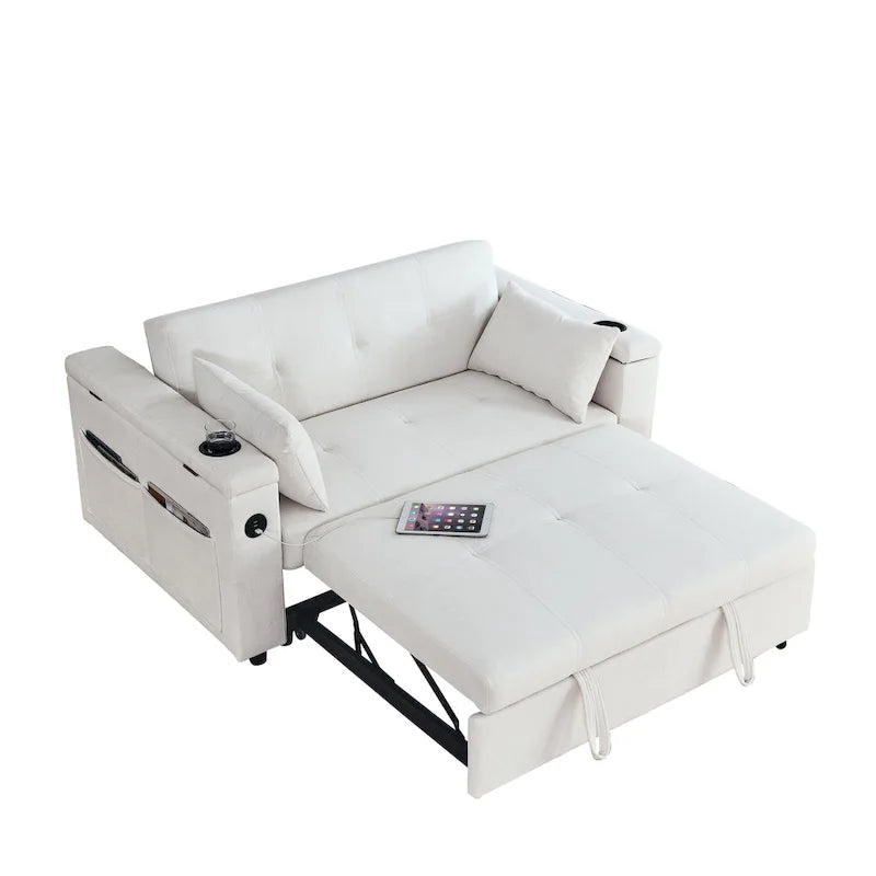 54 Pull-Out Sleeper Sofa Bed Double Seat Recliner Sofa Bed