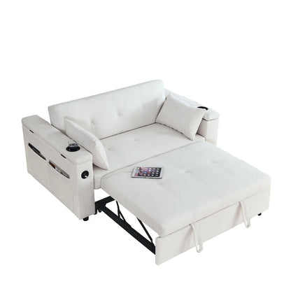 54 Pull-Out Sleeper Sofa Bed Double Seat Recliner Sofa Bed