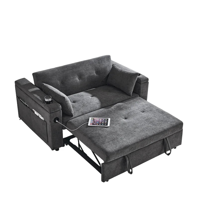 54 Pull-Out Sleeper Sofa Bed Double Seat Recliner Sofa Bed